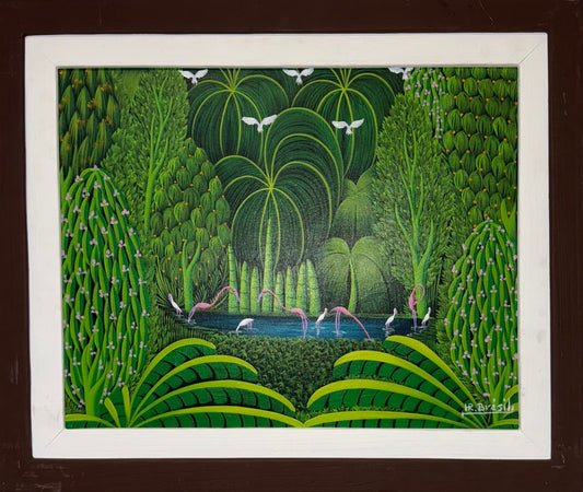 Les Flamants et Palmiers by Henry Robert Bresil 16x20